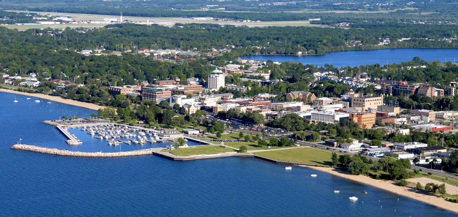 Traverse City Aerial View Marina Blue Water TVC Airport